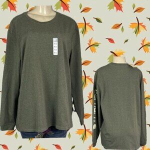 Carhartt +1X Army Green Heather Crew Neckline Heavyweight Logo Long Sleeve Top